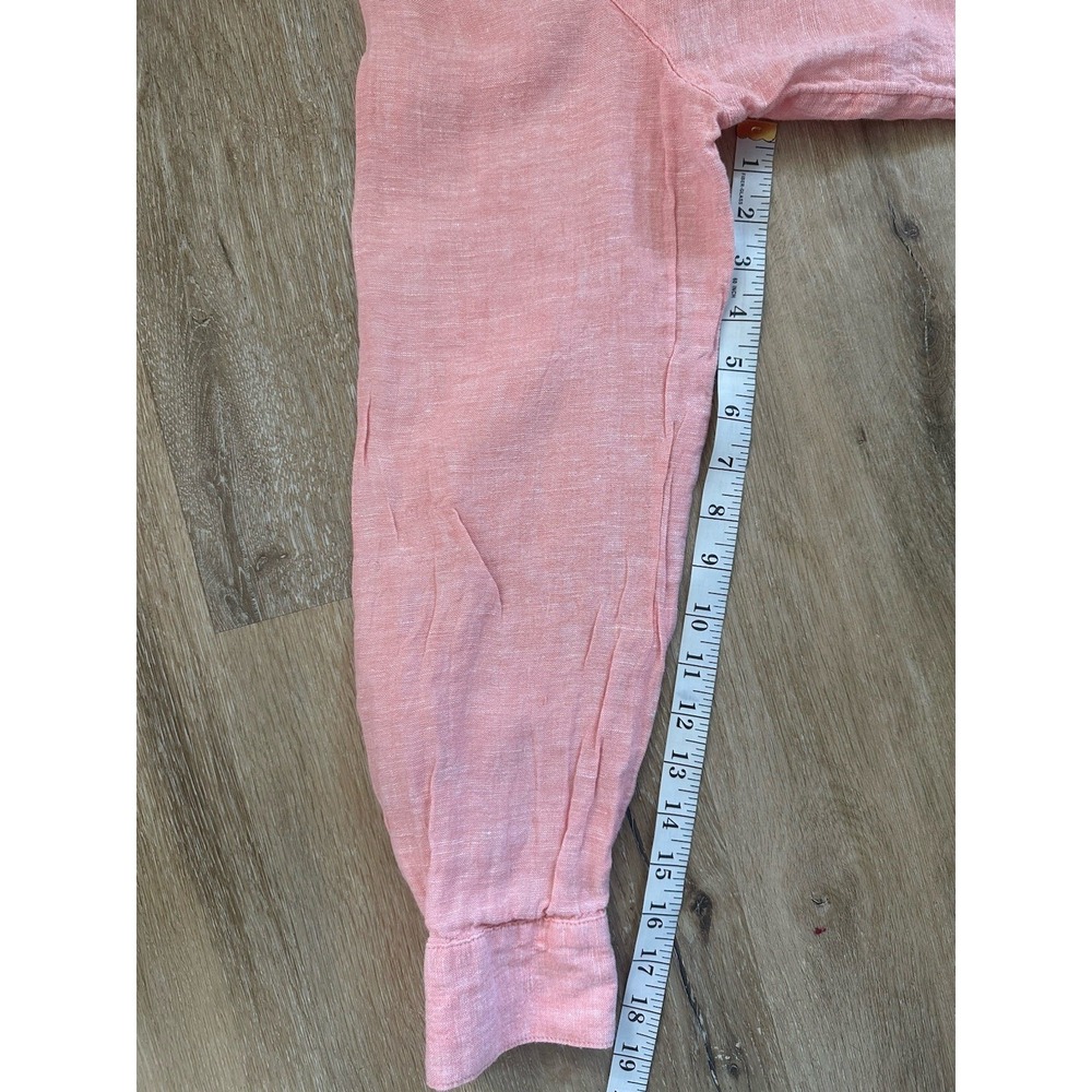 Cynthia Rowley 100% Linen Shirt Womens XL Coral Pink Cropped Button Down - Picture 6 of 6